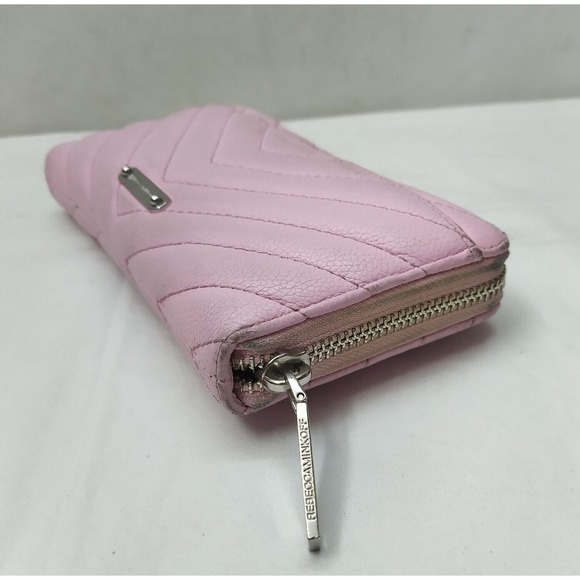 Rebecca Minkoff Pink Leather Chevron Quilted Zip Around Credit Card Wallet - Picture 15 of 16